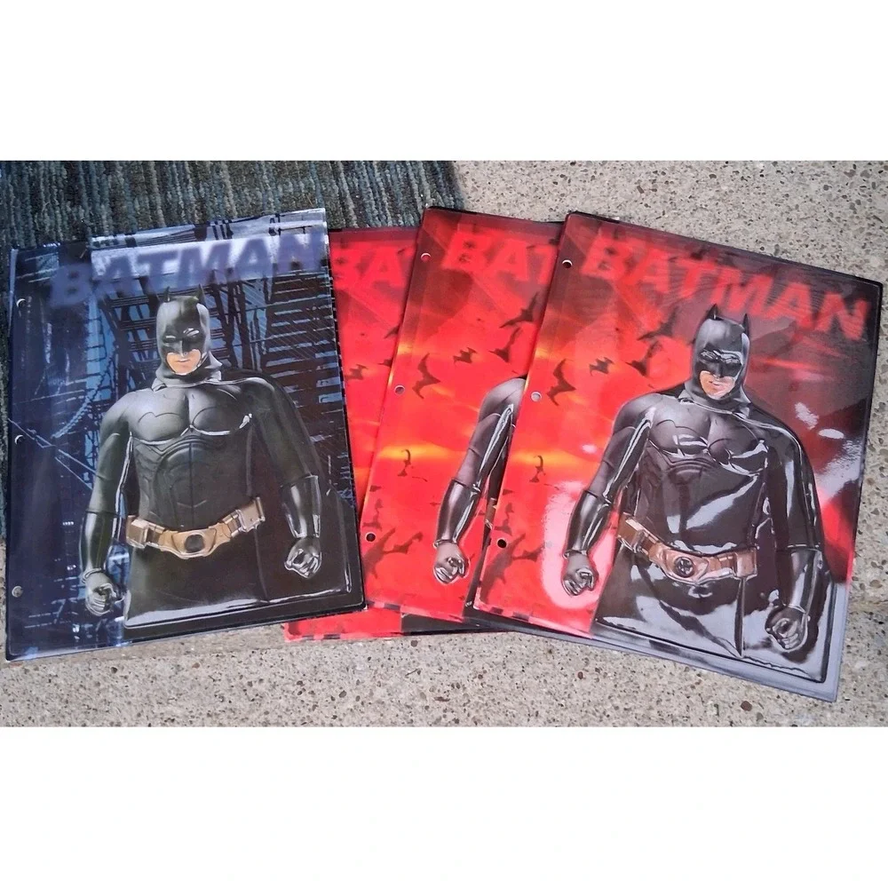 DC Comics BATMAN BEGINS 3D Folder Lot Of 4 Dimensional Plastic Vintage Y2K HTF